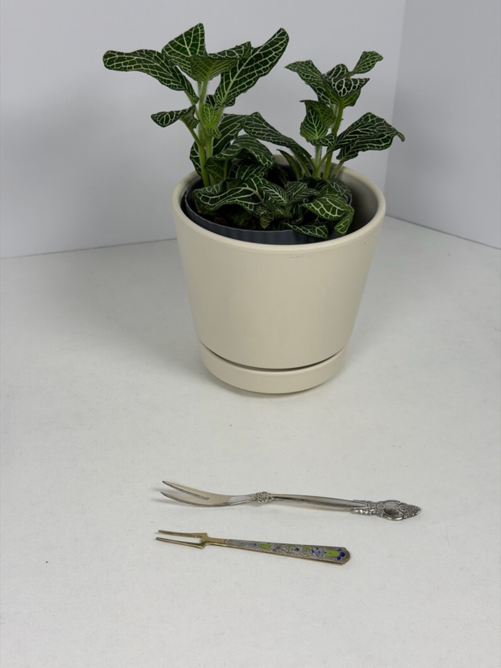 Vintage Russian Soviet Cocktail Forks Enamel Silverplate Set